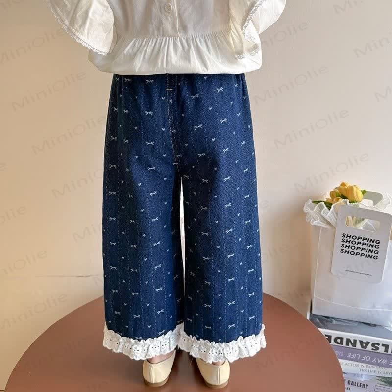 Baby Toddler Girl Bow Lace Printed Denim Pants - image 3