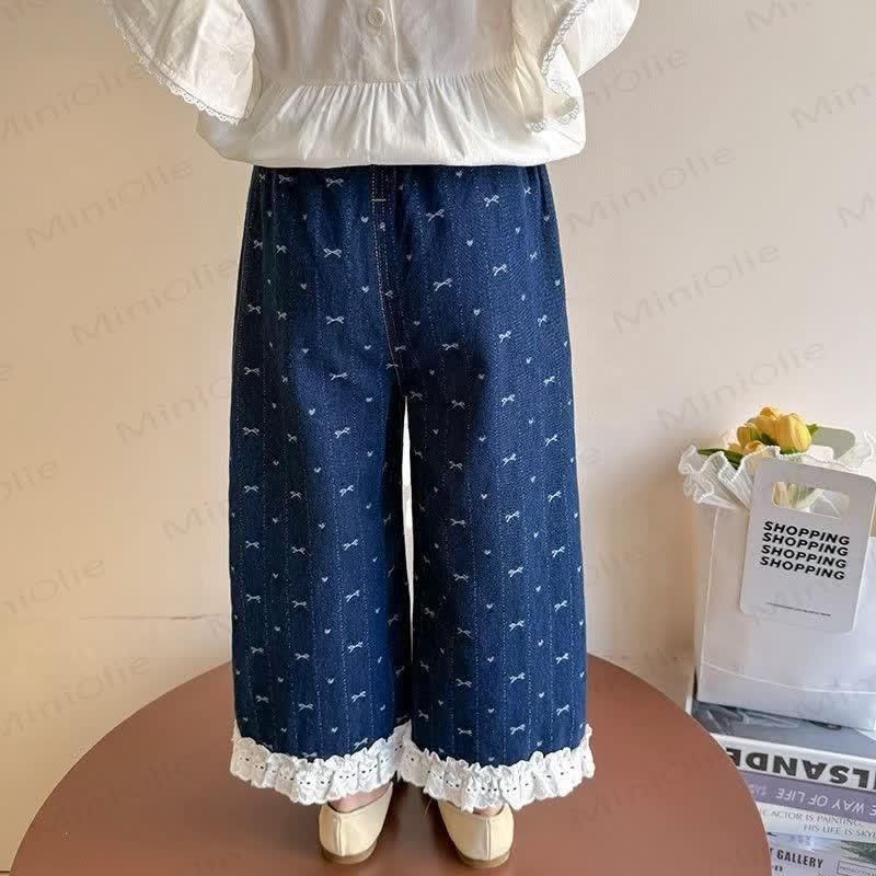 Baby Toddler Girl Bow Lace Printed Denim Pants - image 3