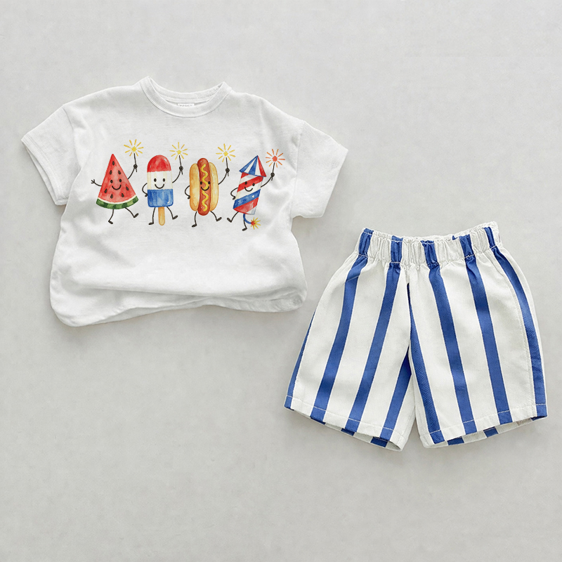 Baby Food Rocket  Vertical Striped 2-piece Set - White&Blue - 2-3T - image 1