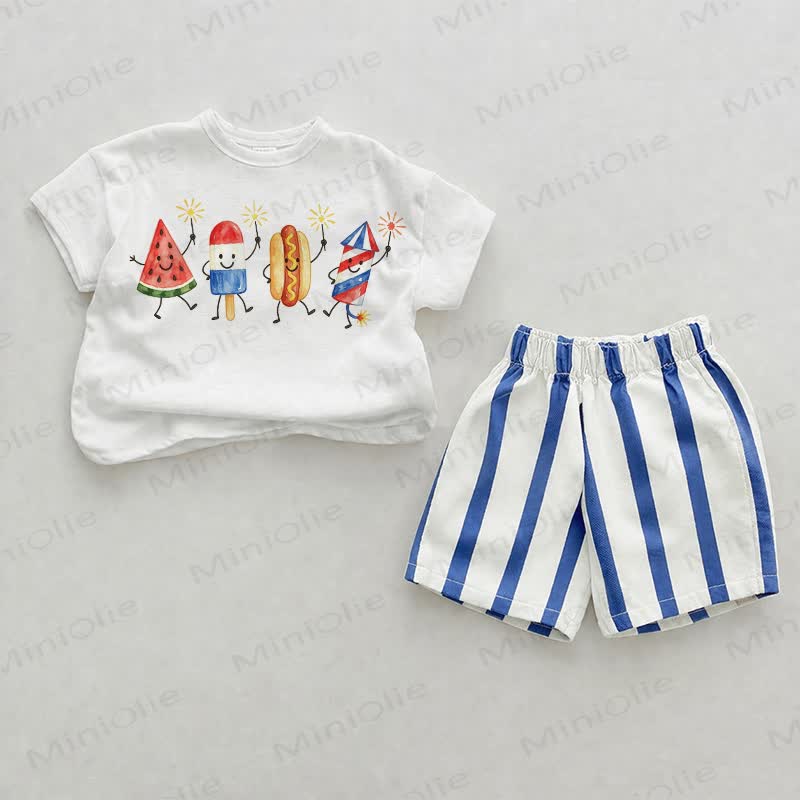 Baby Food Rocket  Vertical Striped 2-piece Set - White&Blue - 2-3T - image 1
