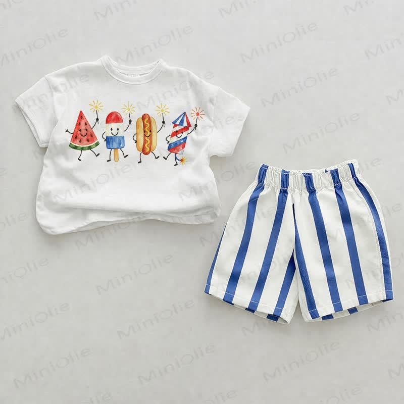 Baby Food Rocket  Vertical Striped 2-piece Set - White&Blue - 2-3T - image 1