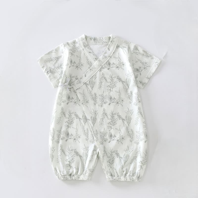 Baby Birds and Flowers Kimono Romper - Green - 12-18M - image 2