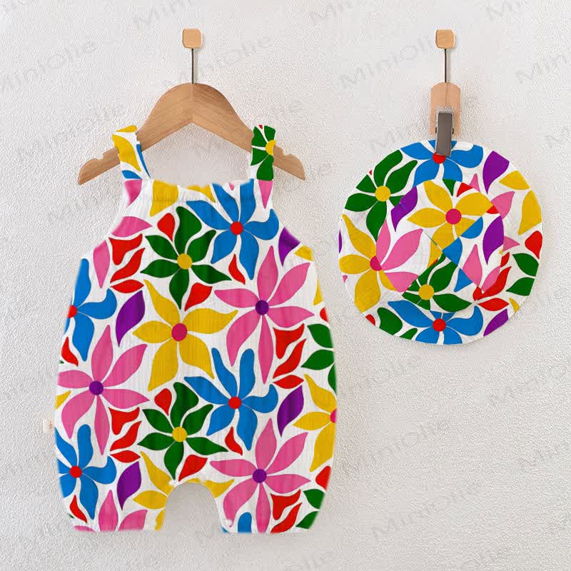 Baby Multicolor Floral White Jumpsuit with Hat - White - 18-24M - image 1