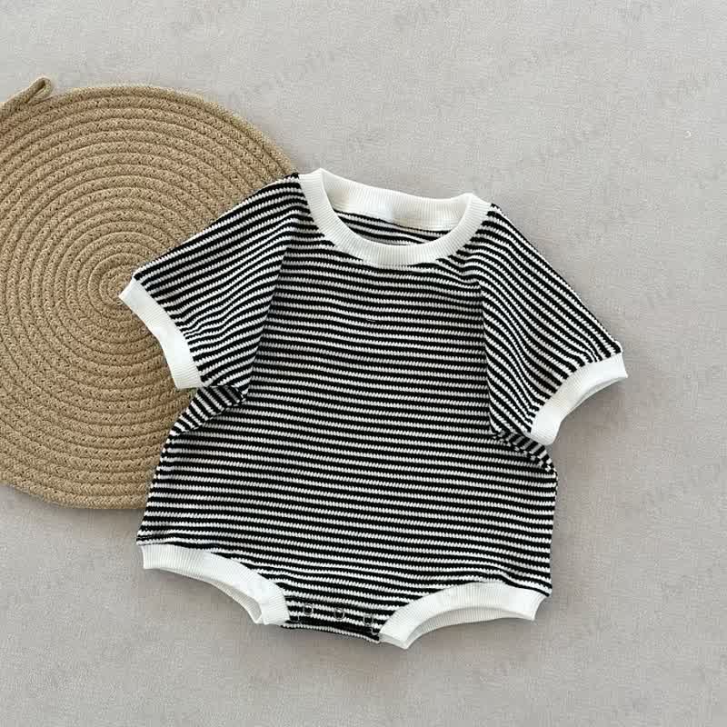Baby Waffle Striped Loose Simple Bodysuit - Black - 18-24M - image 6