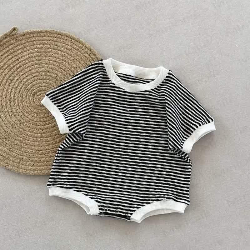 Baby Waffle Striped Loose Simple Bodysuit - Black - 18-24M - image 6