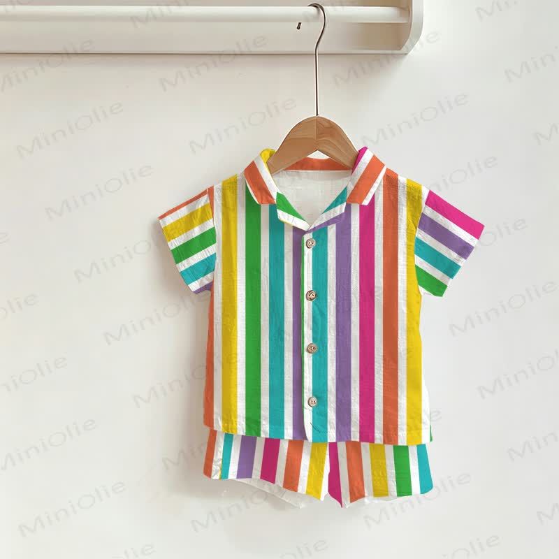 Baby Toddler Rainbow Stripe Shirt and Shorts 2-piece Set - White - 3-5T - image 1