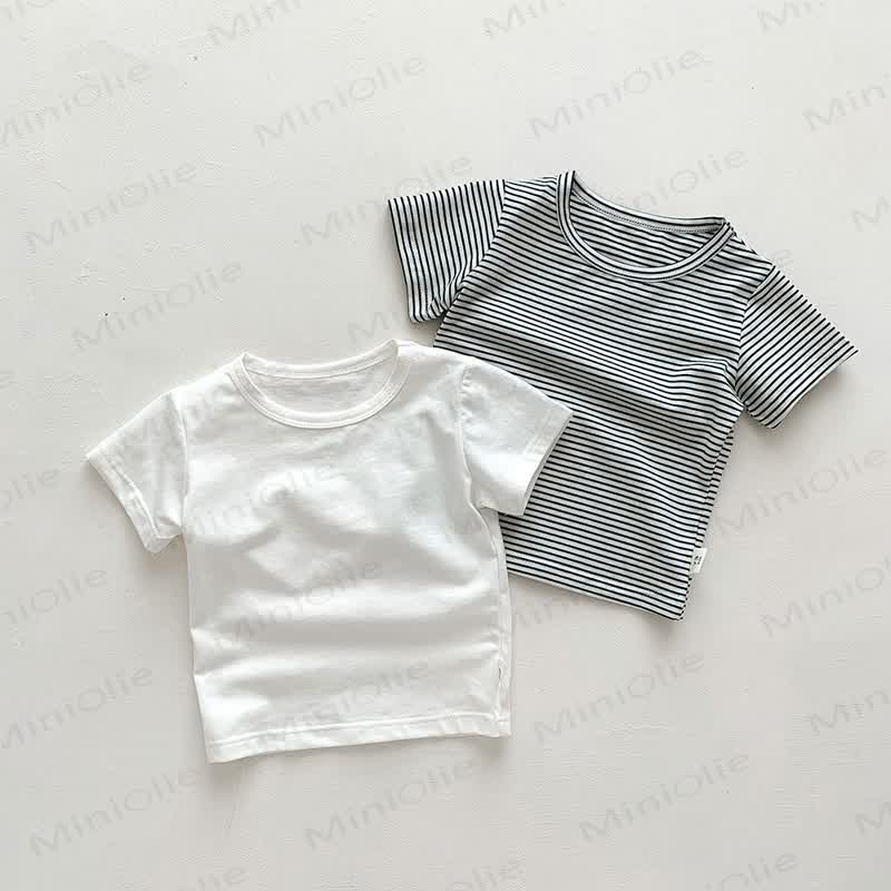 Baby Solid Color Striped Loose T-shirt - image 9