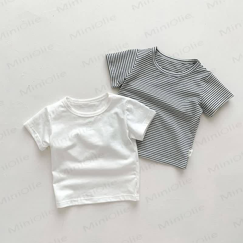 Baby Solid Color Striped Loose T-shirt - image 9