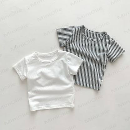 Baby Solid Color Striped Loose T-shirt - image 9