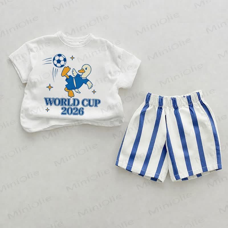 WORLD CUP 2026 Baby Blue Duck Print Vertical Striped 2-piece Shorts Set - White&Blue - 2-3T - image 1