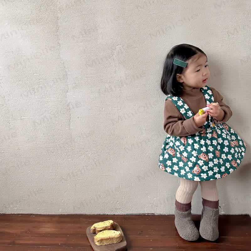 Baby Toddler Girl Flower Bear Green Sleeveless Dress - image 3