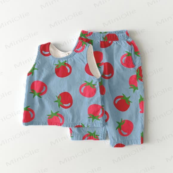 Baby Toddler Girl Tomato Blue Sleeveless 2-piece Set - Blue - 3-4T - image 1