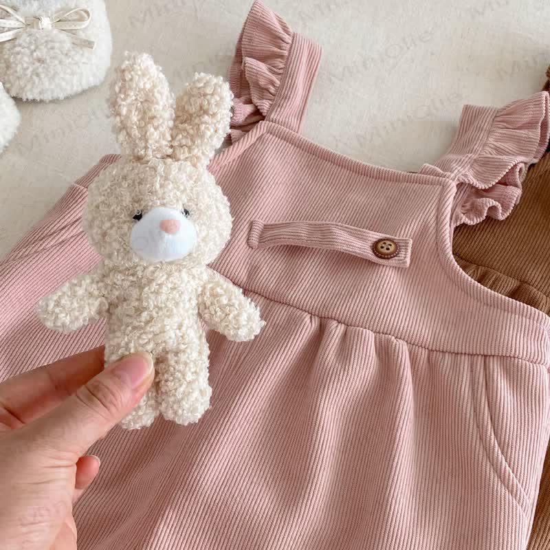 Baby Toddler Girl Solid Color Fleece Flying Sleeves Overalls - image 8