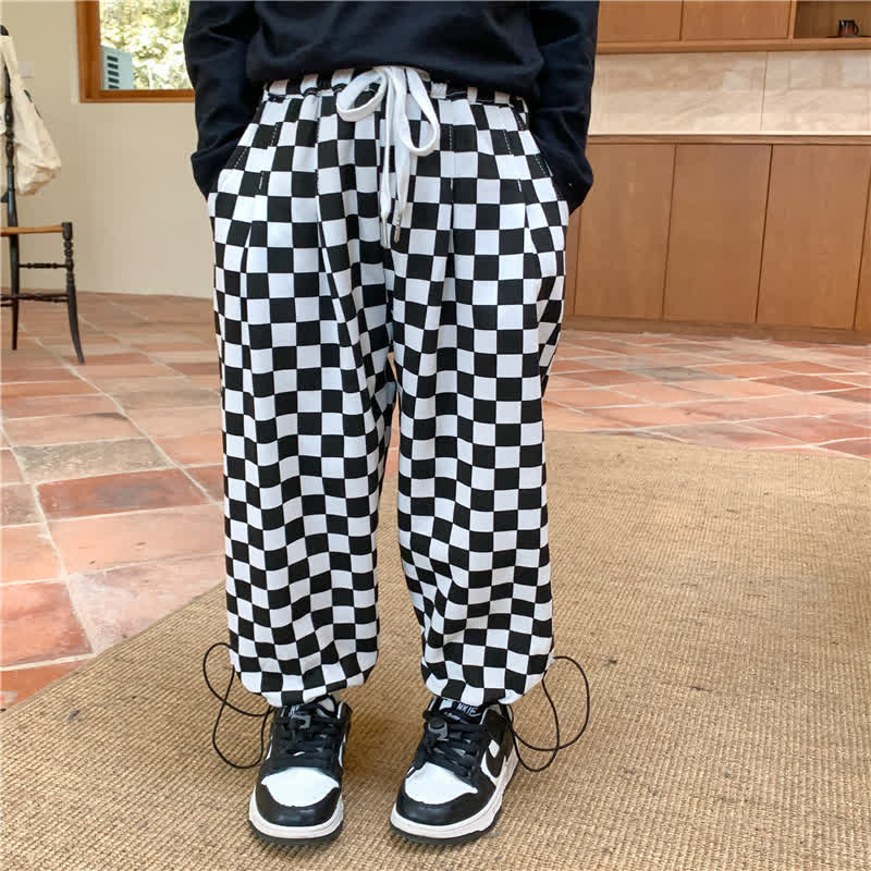 Toddler Black Checkerboard Casual Pants