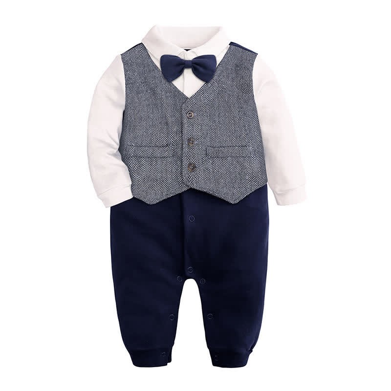 Baby Boy Bow Tie Gentleman Suit Romper - Grey - 12-18M - image 3