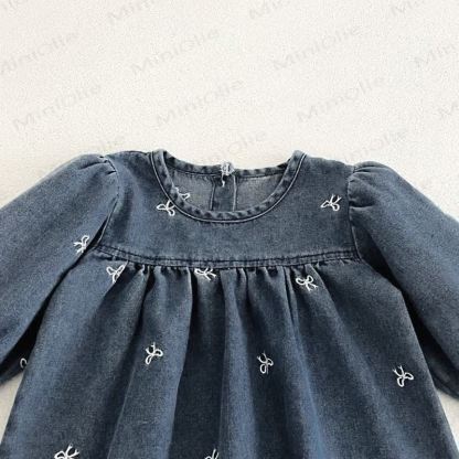 Girls Bow Embroidered Denim Dress - image 7