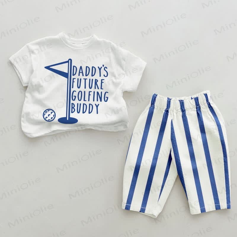 DADDY'S FUTURE GOLFING BUDDY Baby 2-piece Vertical Striped Set - White&Blue - 2-3T - image 1
