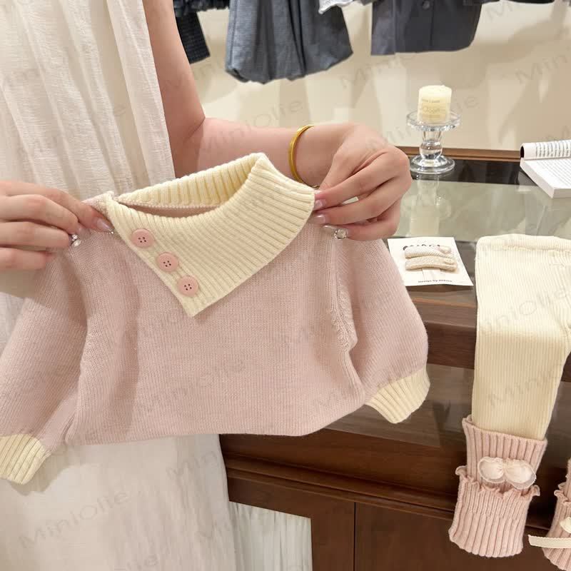 Baby Toddler Bow Knit Pink 2-piece Set - Collared Pink Sweater - 8Y - image 3