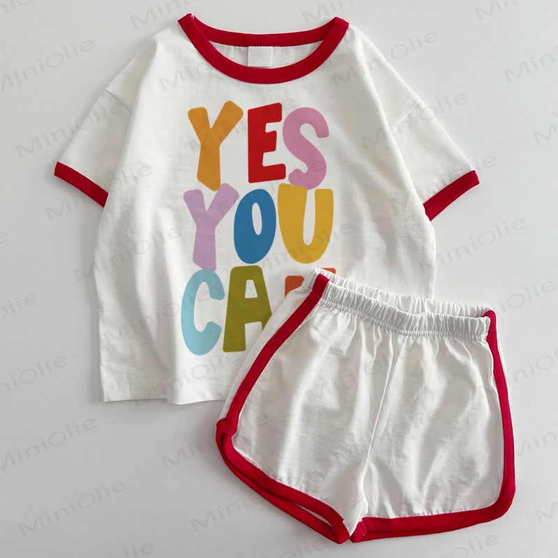YES YOU CAN Baby T-shirt and Shorts 2-Piece Set - White&Red - 3-5T - image 1
