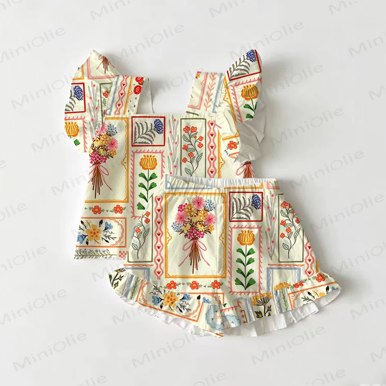 Baby Toddler Flower Print Plaid Yellow Top and Shorts 2-piece Set - Yellow - 3-4T - image 1