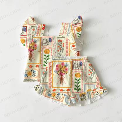 Baby Toddler Flower Print Plaid Yellow Top and Shorts 2-piece Set - Yellow - 3-4T - image 1