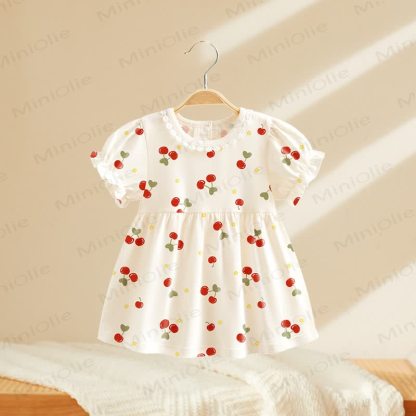 Toddler Baby Girls Print Puff Sleeve Summer Dress - White Cherry - 4-5T - image 5