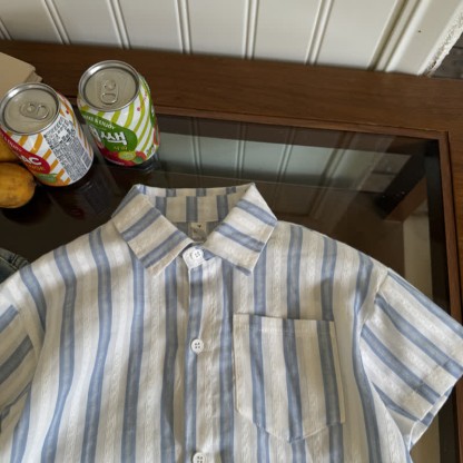 Kid Boy Blue Vertical Striped Shirt Top - image 4