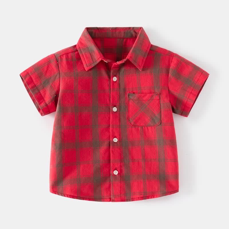 Kid Boy Plaid Short-sleeve Shirt Top - Red - 8Y - image 3