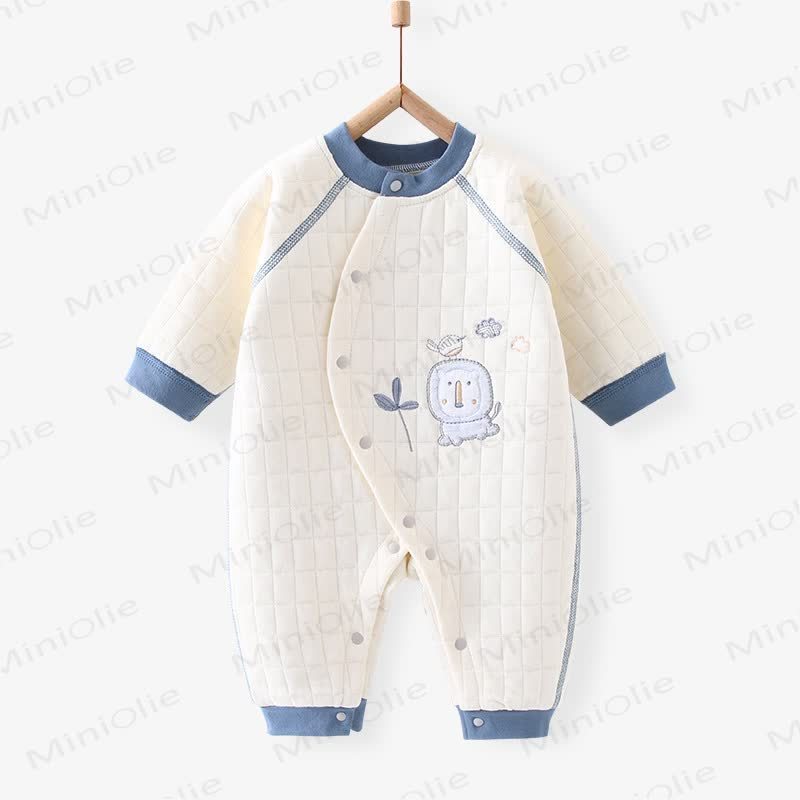 Baby Cartoon Embroidered Warm Quilted Pajamas Romper - Solid Color - 18-24M - image 3