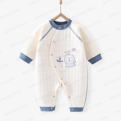 Baby Cartoon Embroidered Warm Quilted Pajamas Romper - Solid Color - 18-24M - image 3