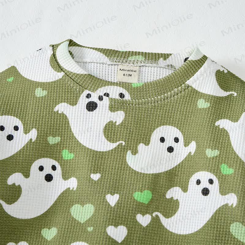 Baby Green Ghost & Heart Print Waffle 2-piece Set - image 4