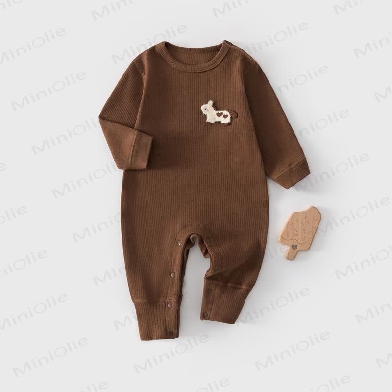 Baby Ribbed Animal Patch Romper - Dark Coffee - 18-24M - image 10
