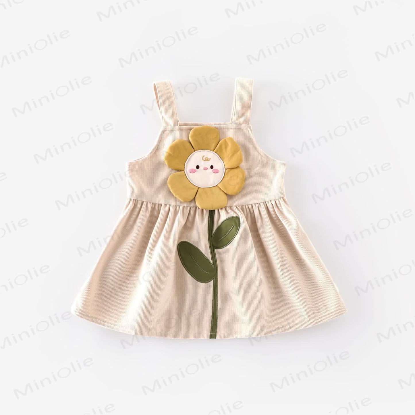 Baby Toddler Flower Cartoon Strap Dress - Beige - 5-7T - image 7