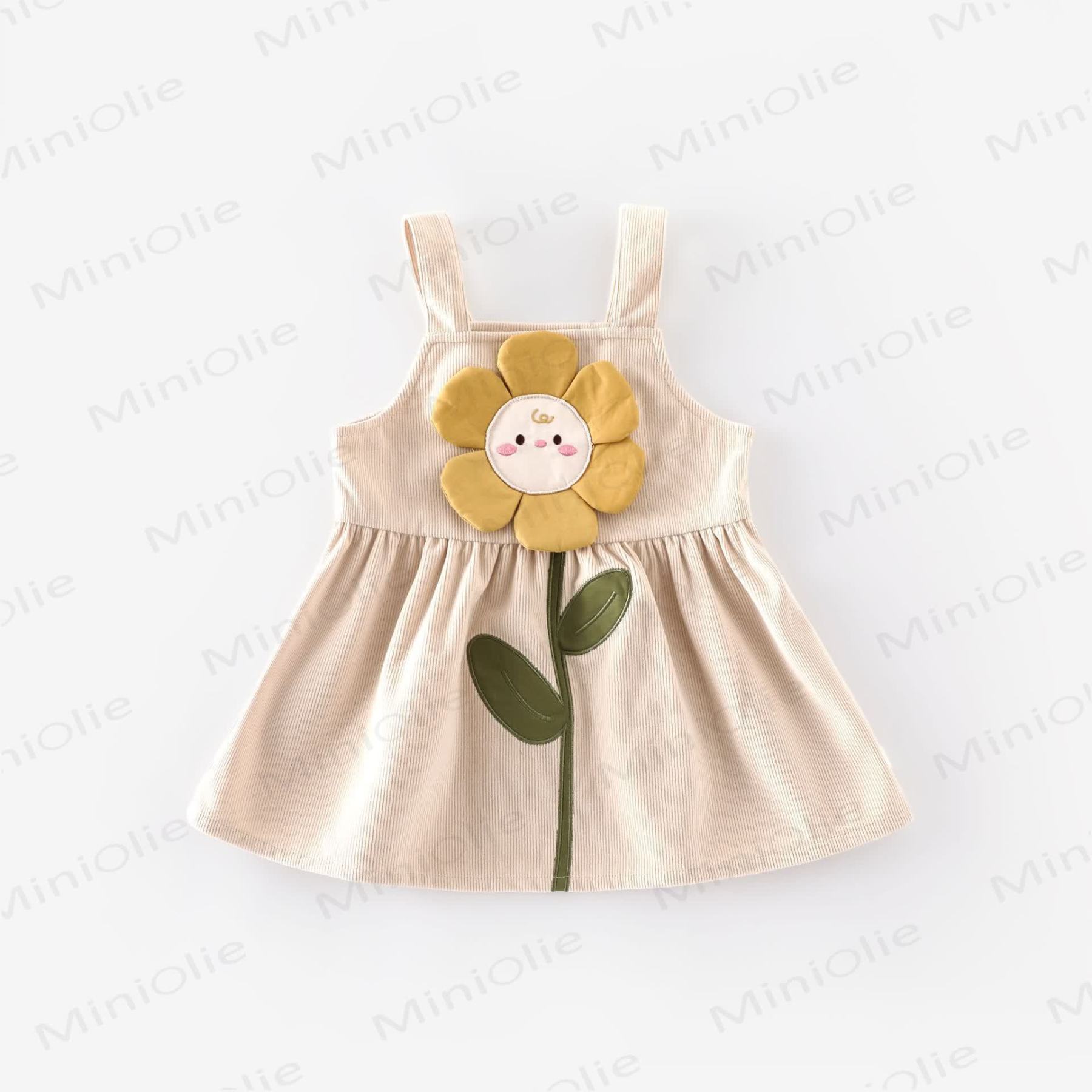 Baby Toddler Flower Cartoon Strap Dress - Beige - 5-7T - image 7
