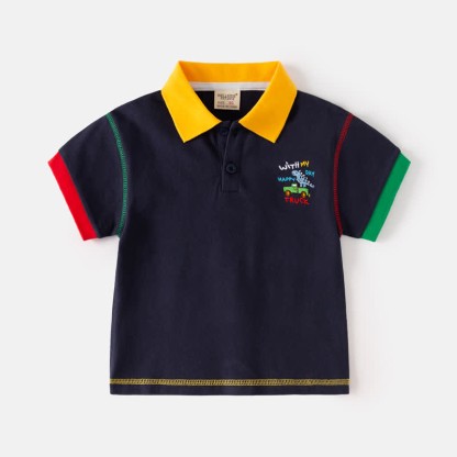 Kid Boy Embroidered Dinosaur Truck Polo Shirt - Navy Blue - 8Y - image 4