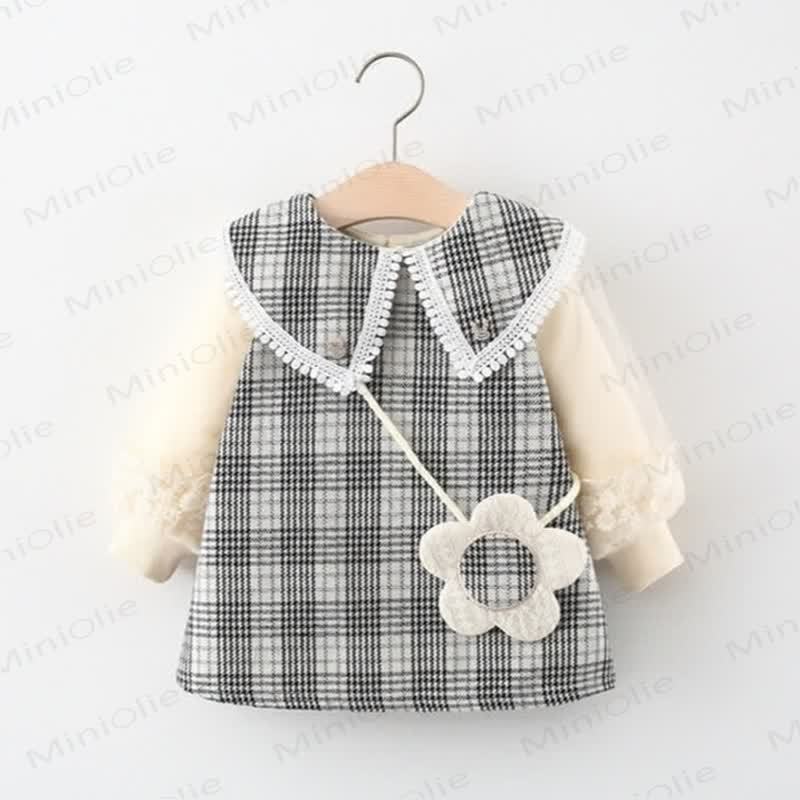 Baby Plaid Dress with Flower Bag - Black - 3-5T - image 12