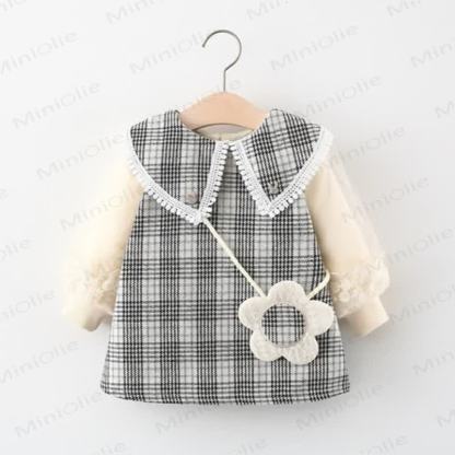 Baby Plaid Dress with Flower Bag - Black - 3-5T - image 12