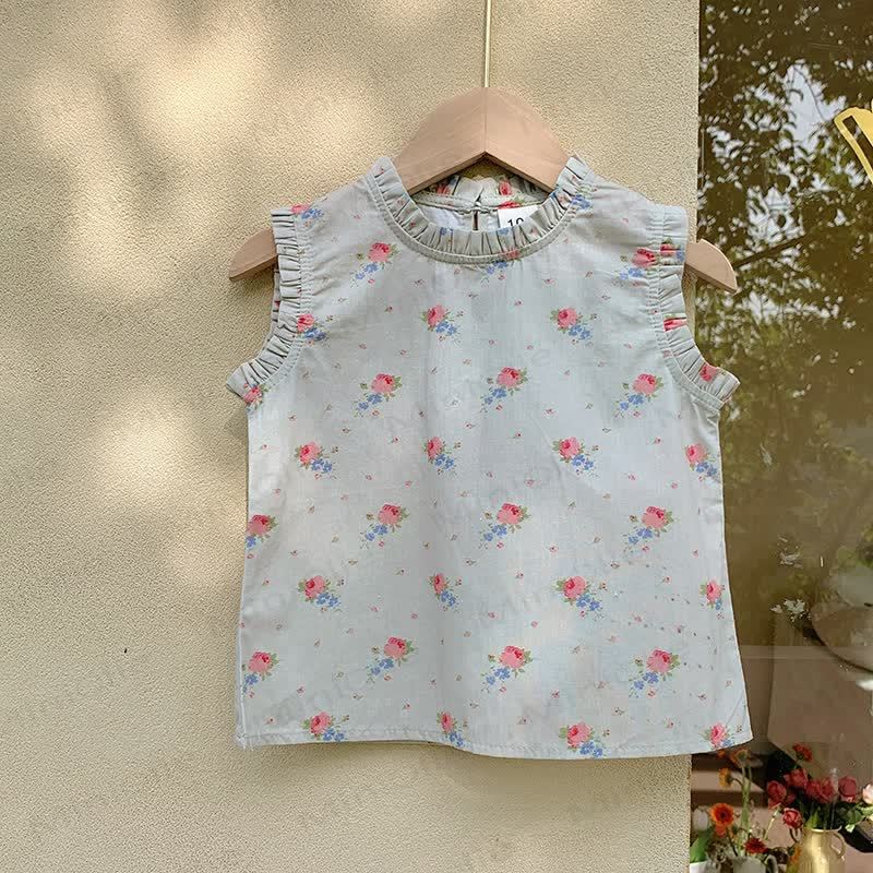 Kid Girl Roses Printed Tank Top - Beige - 10Y - image 12