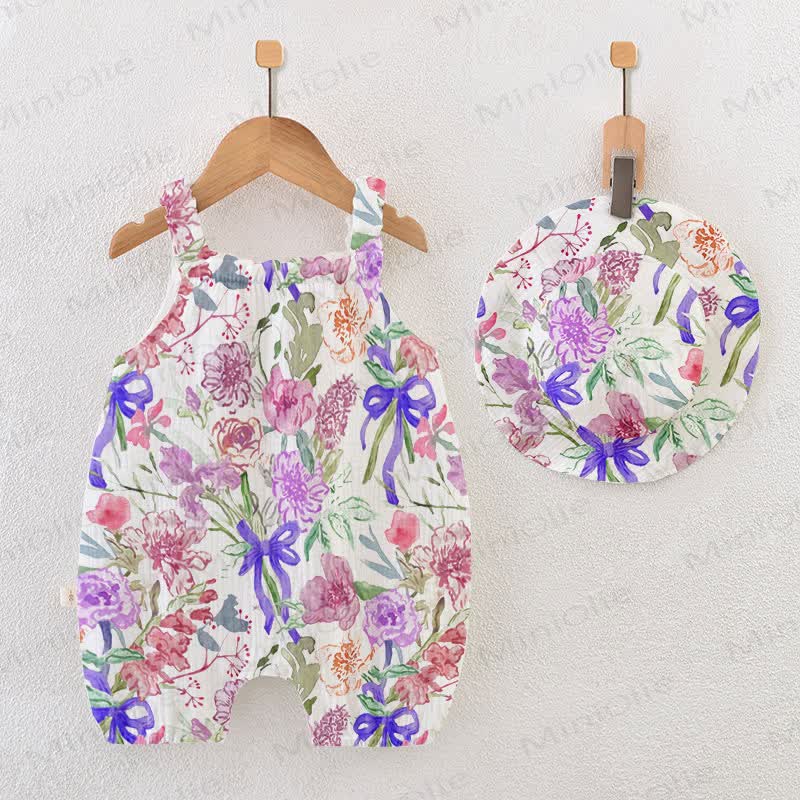 Baby Bows and Flowers Print Romper with Hat - White - 18-24M - image 1