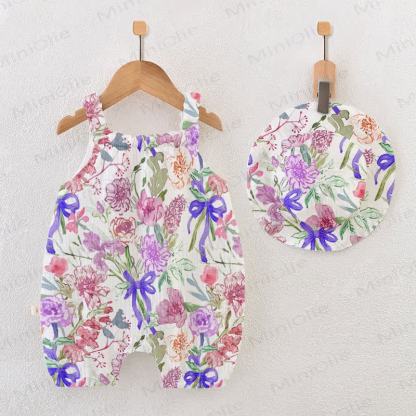 Baby Bows and Flowers Print Romper with Hat - White - 18-24M - image 1