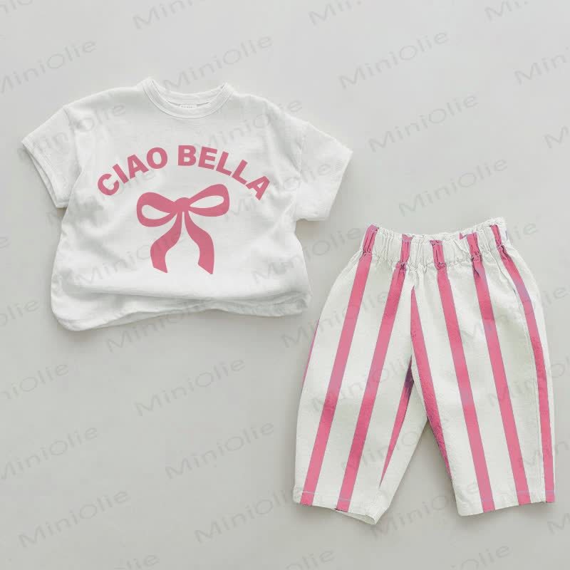 CIAO BELLA Baby Bowknot Pink Vertical Striped 2-piece Set - White&Pink - 2-3T - image 1