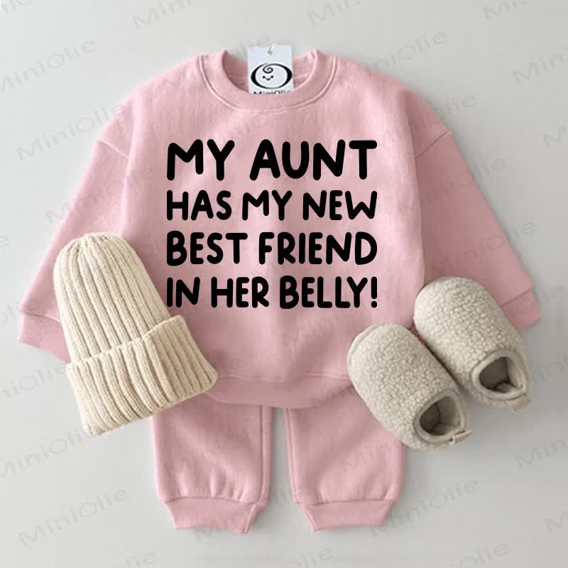 MY AUNT HAS MY NEW BEST FRIEND IN HER BELLY! Baby Sweatshirt 2-piece Set - Pink - 2-3T - image 3