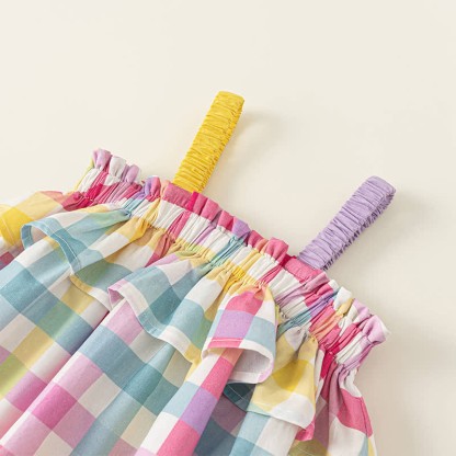 Toddler Lovely Colorful Plaid Suspenders Dress - image 4