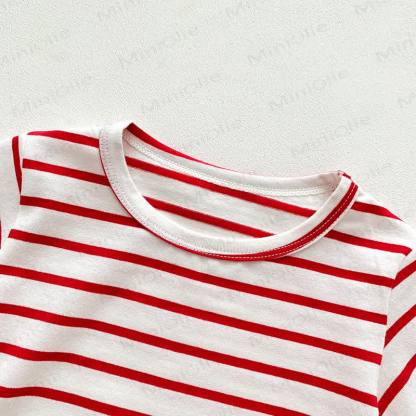 Baby Solid Color Striped Loose T-shirt - image 12