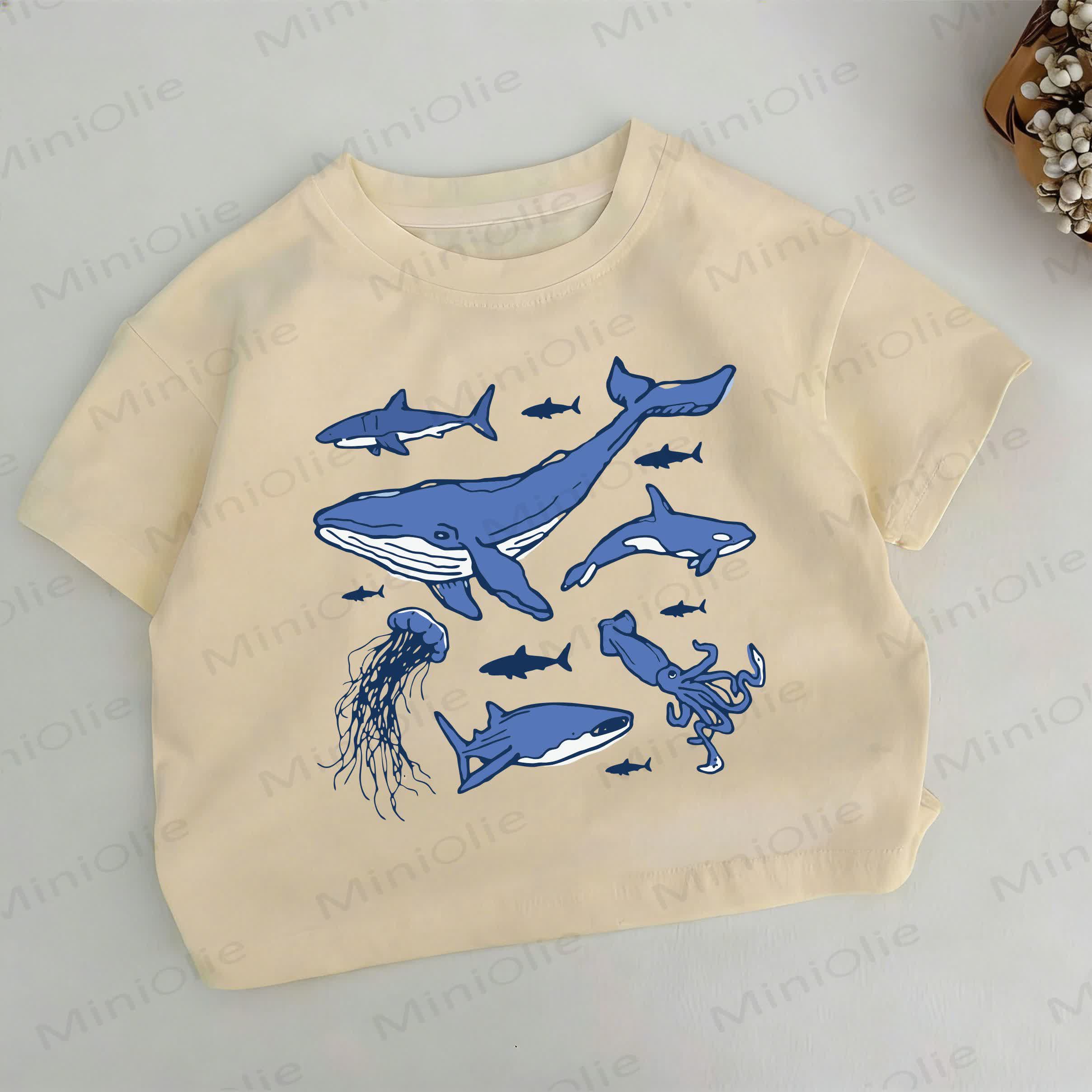 Toddler Whale Print White T-shirt - White - 6-7T - image 1