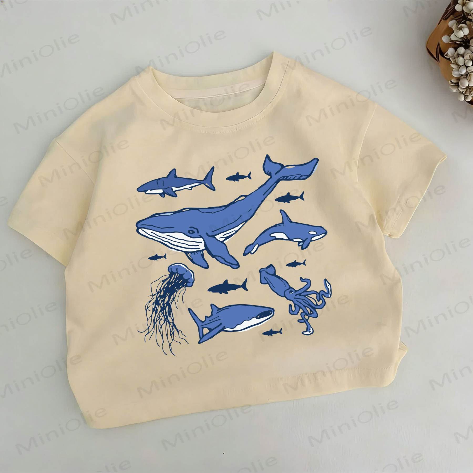 Toddler Whale Print White T-shirt - White - 6-7T - image 1