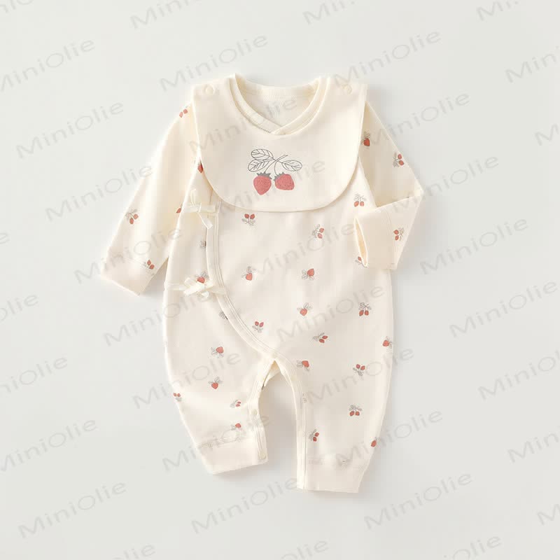 Baby Cartoon Print Beige Newborn Romper - Strawberry - 3-6M - image 3