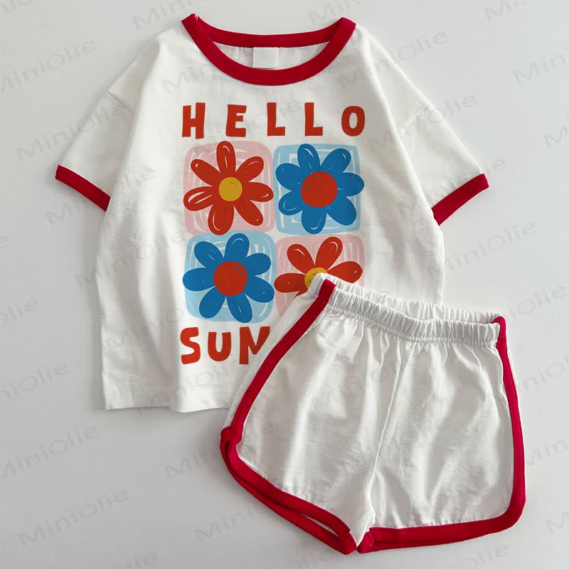 HELLO SUMMER Baby T-shirt and Shorts 2-Piece Set - White&Red - 3-5T - image 1