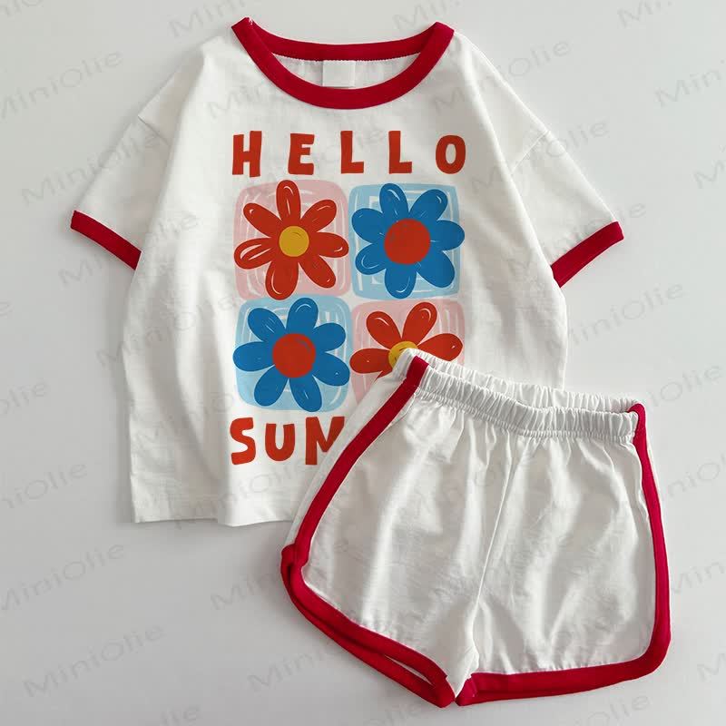 HELLO SUMMER Baby T-shirt and Shorts 2-Piece Set - White&Red - 3-5T - image 1