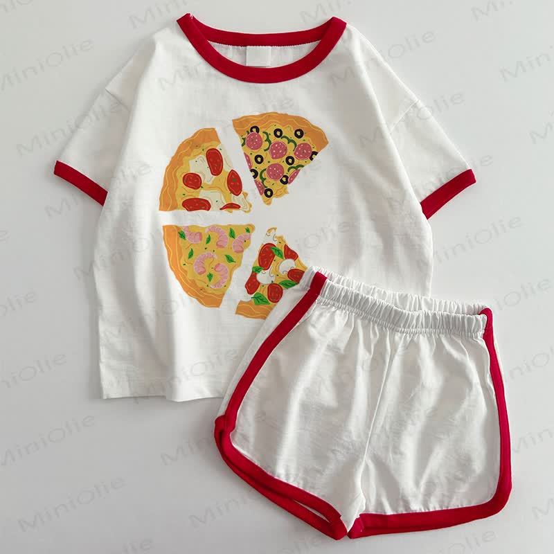 Baby Pizza Print T-shirt and Shorts 2-Piece Set - White&Red - 3-5T - image 1